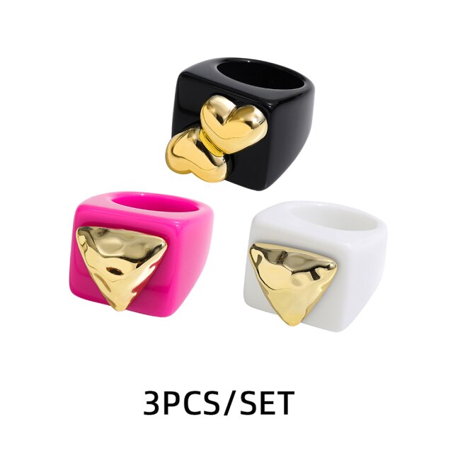 Fashion Multicolor Resin Acrylic Geometric Square Ring Set