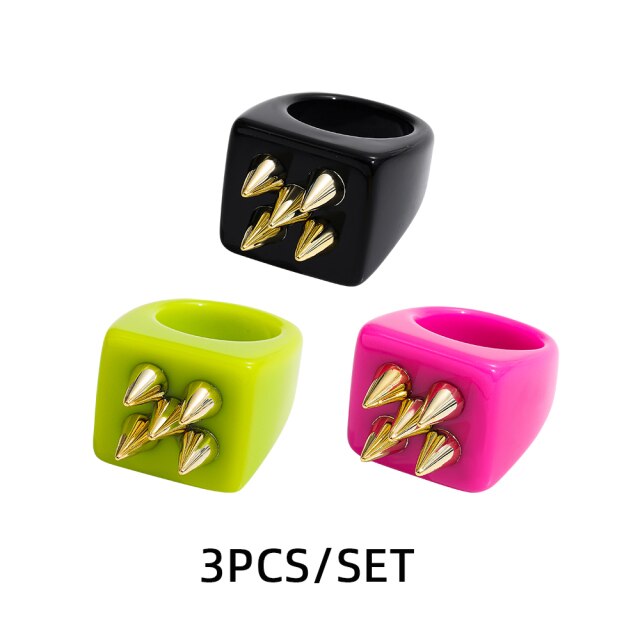 Fashion Multicolor Resin Acrylic Geometric Square Ring Set
