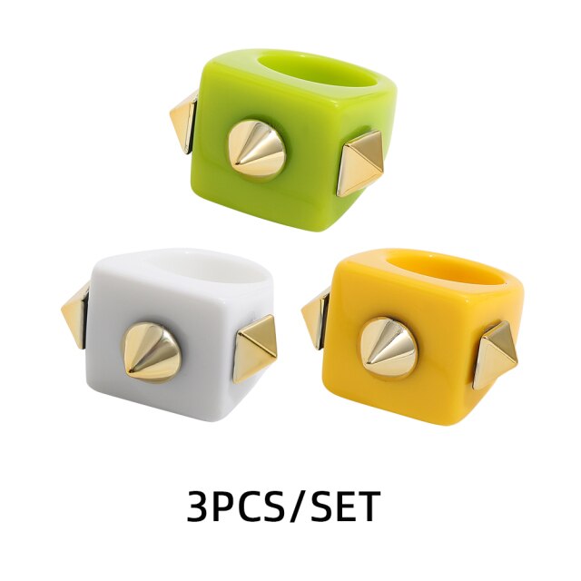 Fashion Multicolor Resin Acrylic Geometric Square Ring Set