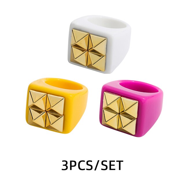 Fashion Multicolor Resin Acrylic Geometric Square Ring Set