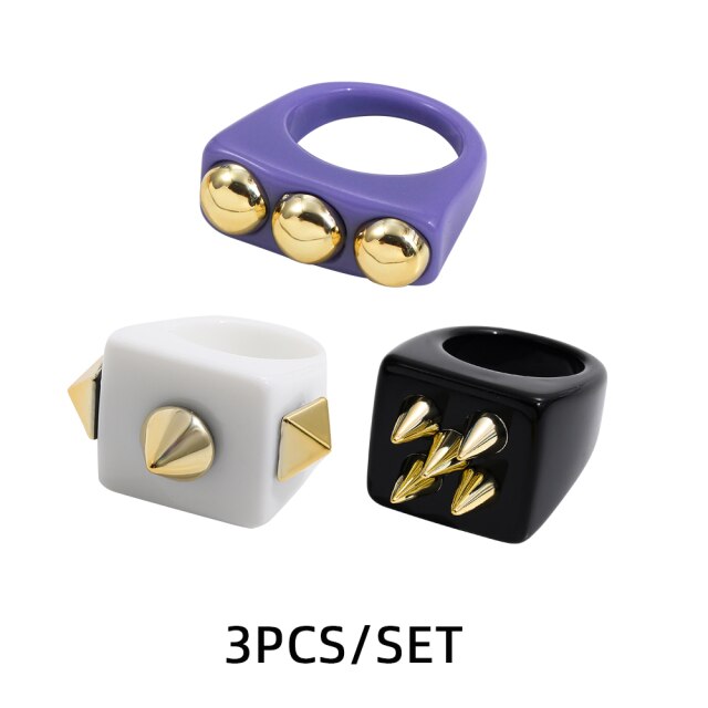 Fashion Multicolor Resin Acrylic Geometric Square Ring Set
