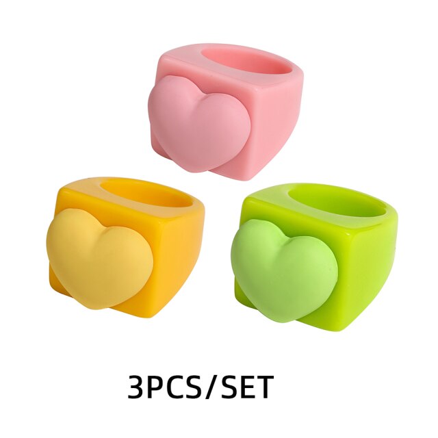 Fashion Multicolor Resin Acrylic Geometric Square Ring Set