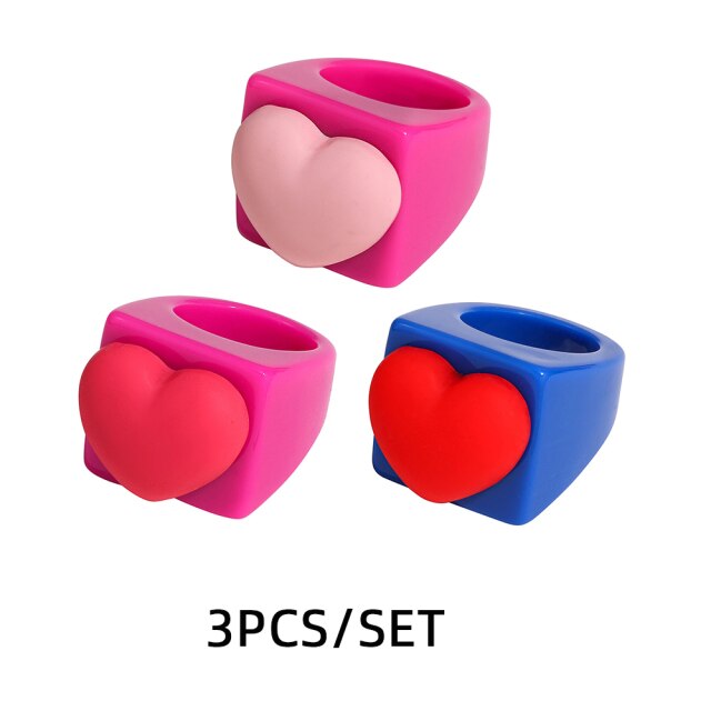 Fashion Multicolor Resin Acrylic Geometric Square Ring Set