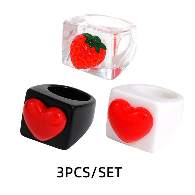Fashion Multicolor Resin Acrylic Geometric Square Ring Set