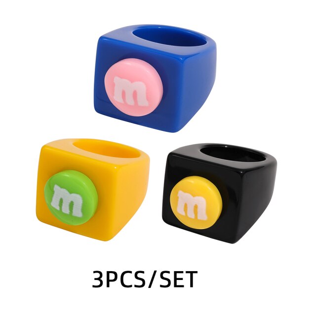 Fashion Multicolor Resin Acrylic Geometric Square Ring Set
