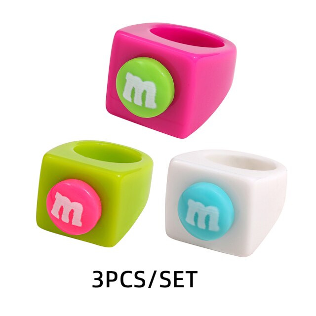 Fashion Multicolor Resin Acrylic Geometric Square Ring Set