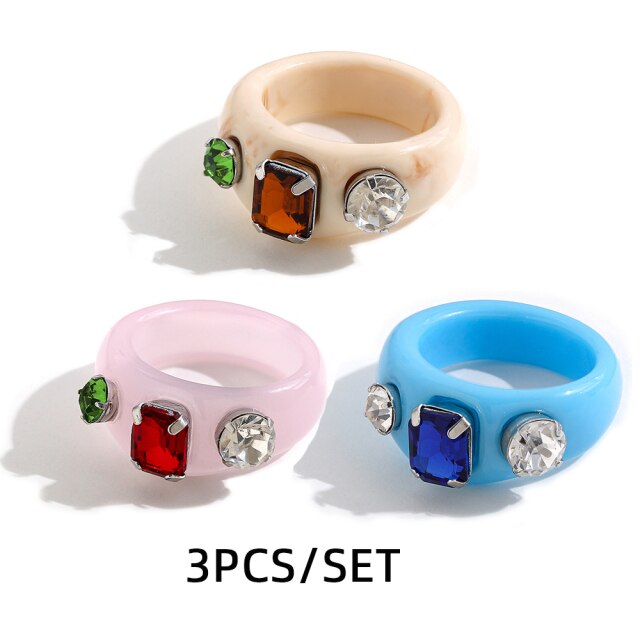 Fashion Multicolor Resin Acrylic Geometric Square Ring Set