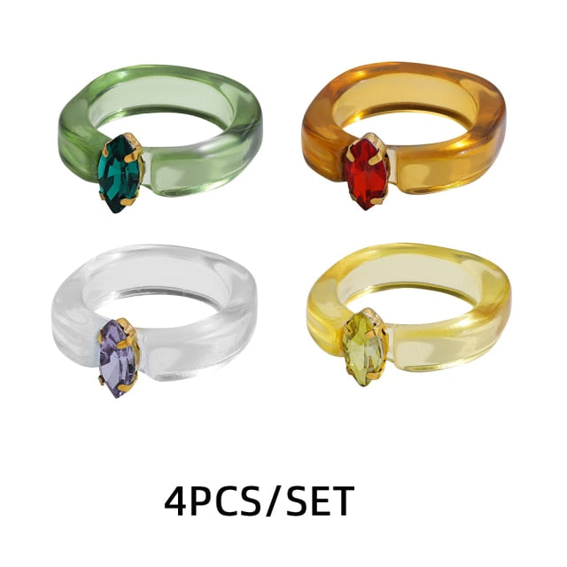 Fashion Multicolor Resin Acrylic Geometric Square Ring Set