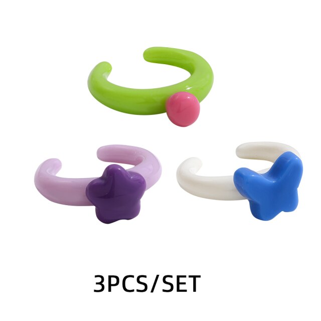 Fashion Multicolor Resin Acrylic Geometric Square Ring Set