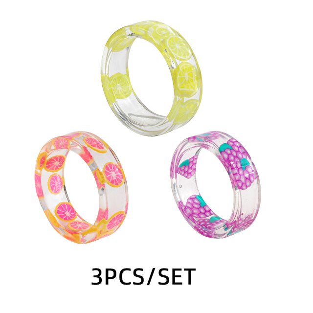 Fashion Multicolor Resin Acrylic Geometric Square Ring Set