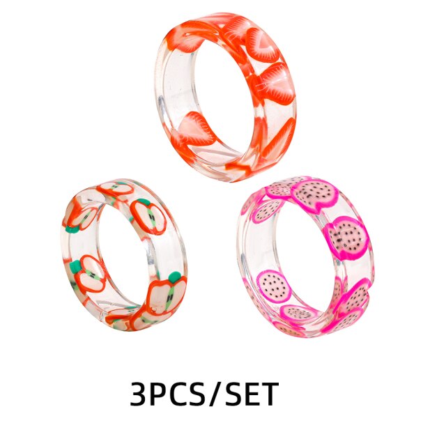 Fashion Multicolor Resin Acrylic Geometric Square Ring Set