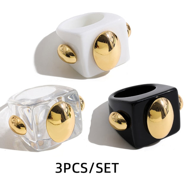 Fashion Multicolor Resin Acrylic Geometric Square Ring Set