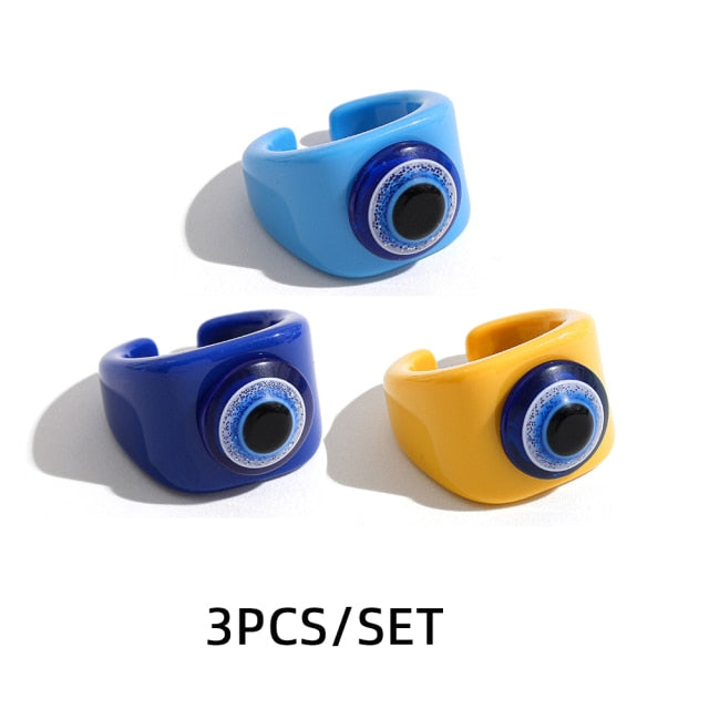 Fashion Multicolor Resin Acrylic Geometric Square Ring Set
