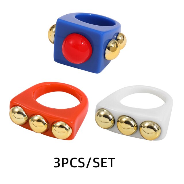 Fashion Multicolor Resin Acrylic Geometric Square Ring Set