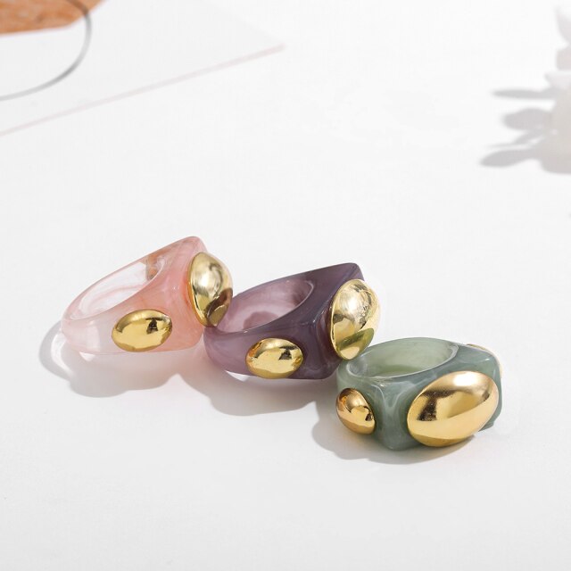 Fashion Multicolor Resin Acrylic Geometric Square Ring Set