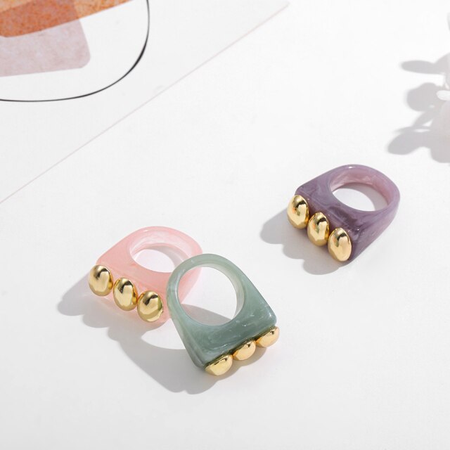 Fashion Multicolor Resin Acrylic Geometric Square Ring Set