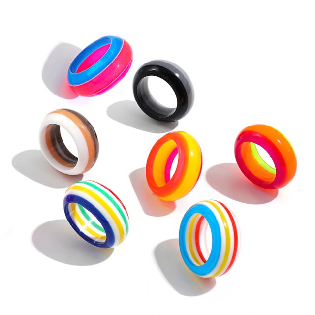 Fashion Multicolor Resin Acrylic Geometric Square Ring Set