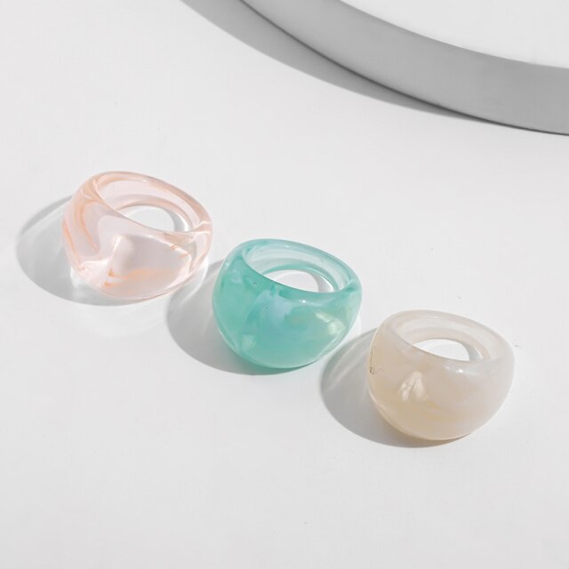 Fashion Multicolor Resin Acrylic Geometric Square Ring Set