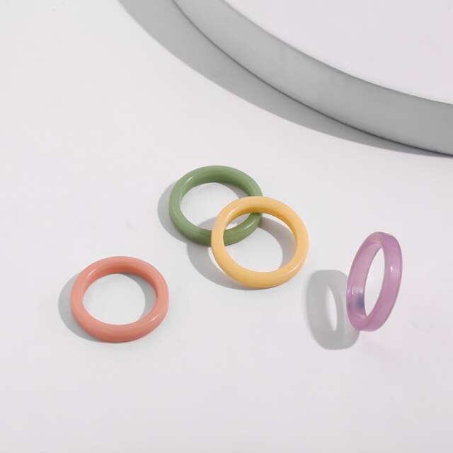 Fashion Multicolor Resin Acrylic Geometric Square Ring Set