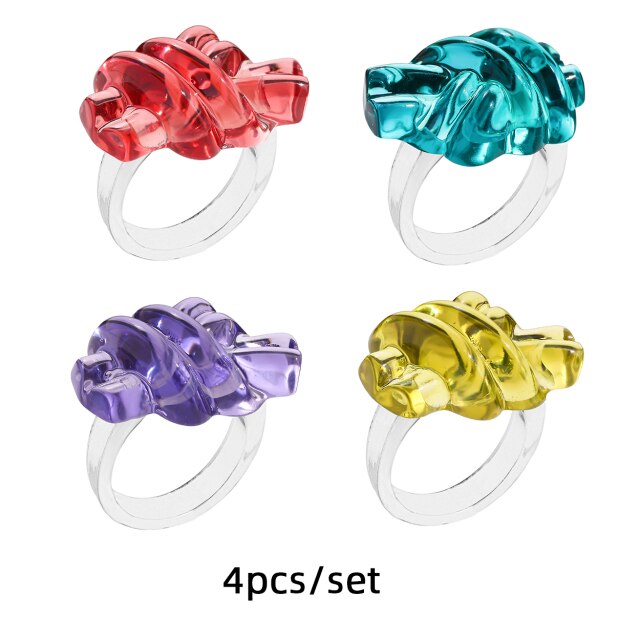 Fashion Multicolor Resin Acrylic Geometric Square Ring Set