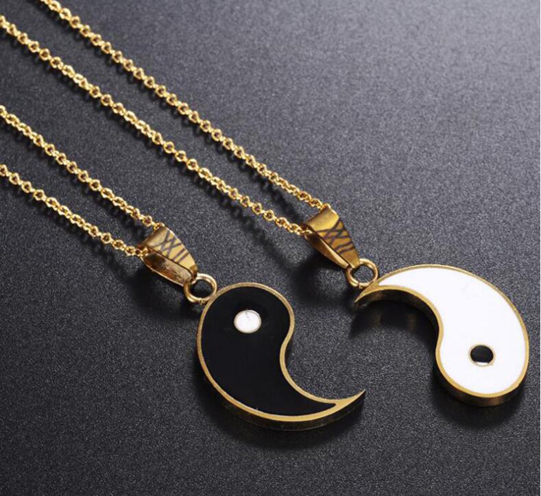 Tai Chi Yin Yang White Black Friendship Couples Necklaces