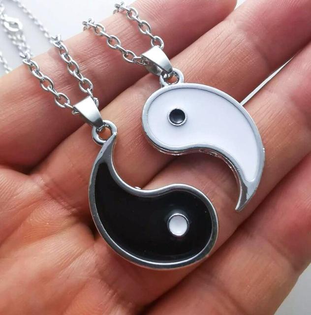 Tai Chi Yin Yang White Black Friendship Couples Necklaces