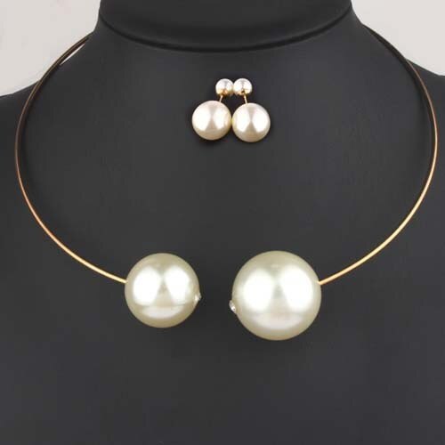 Huge Imitation Pearl Rhinestone Necklace Bangle Earrings Rings Jewelry Sets