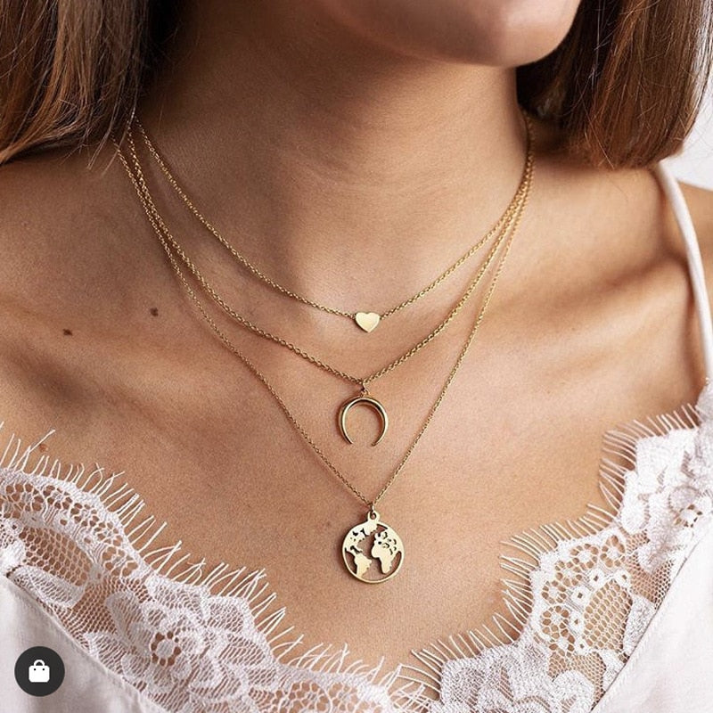 Fashion Multi Layer Lock Portrait Pendants Necklaces