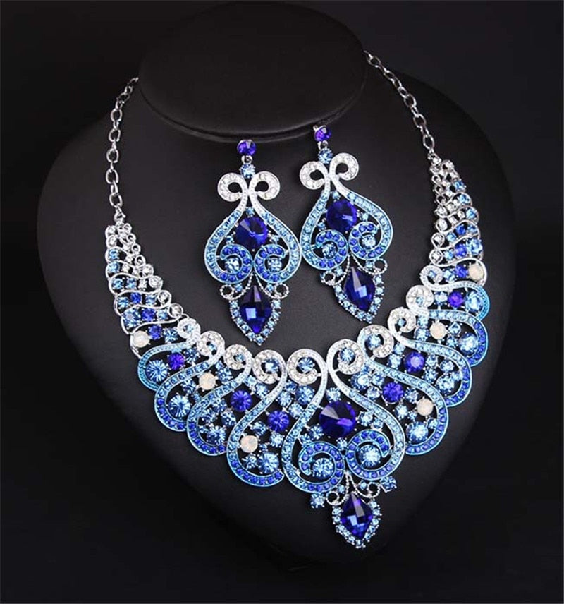 Charm Heart Necklace Earrings Wedding Jewelry Set