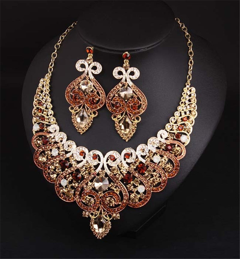 Charm Heart Necklace Earrings Wedding Jewelry Set