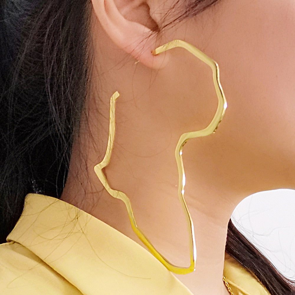 Exaggerated Africa Map Earrings Hollow Metal Geometry Big Earrings