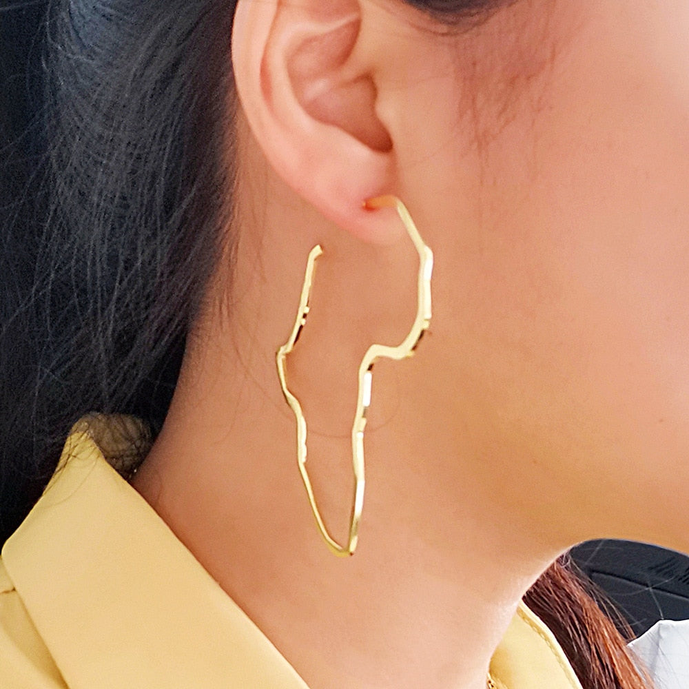 Exaggerated Africa Map Earrings Hollow Metal Geometry Big Earrings