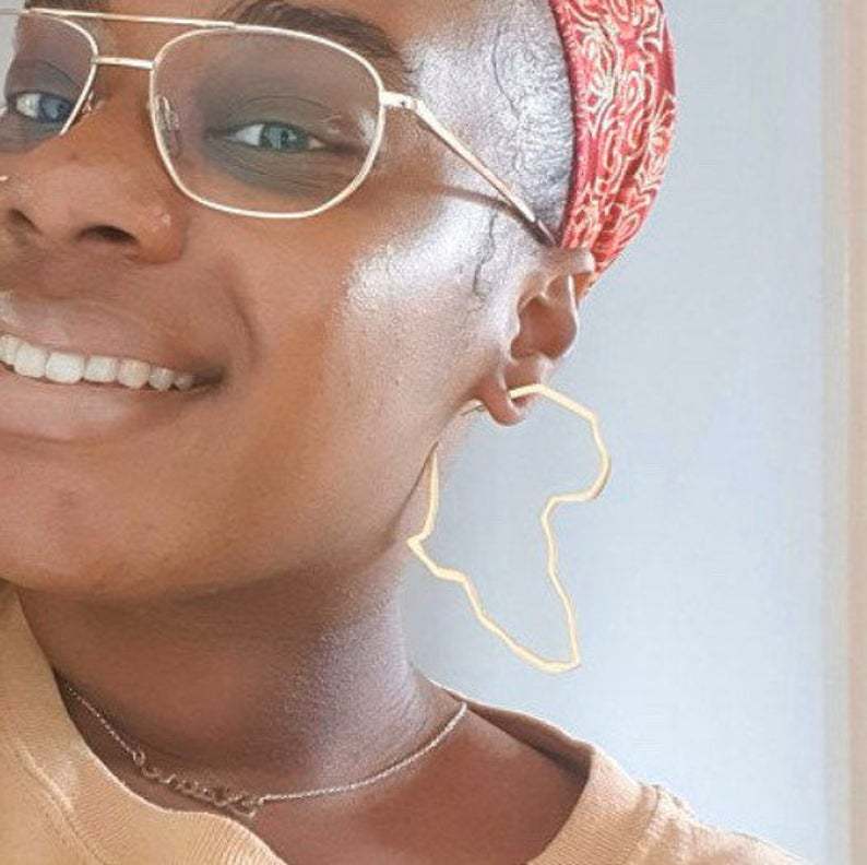 Exaggerated Africa Map Earrings Hollow Metal Geometry Big Earrings