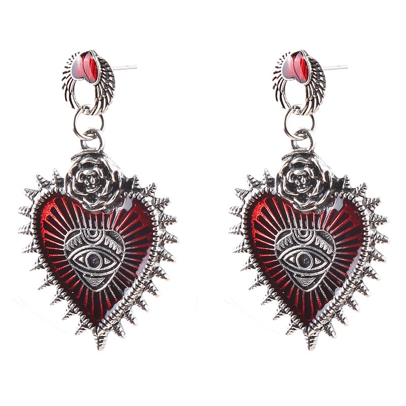 Gothic Heart Cross Bird Skull Earrings