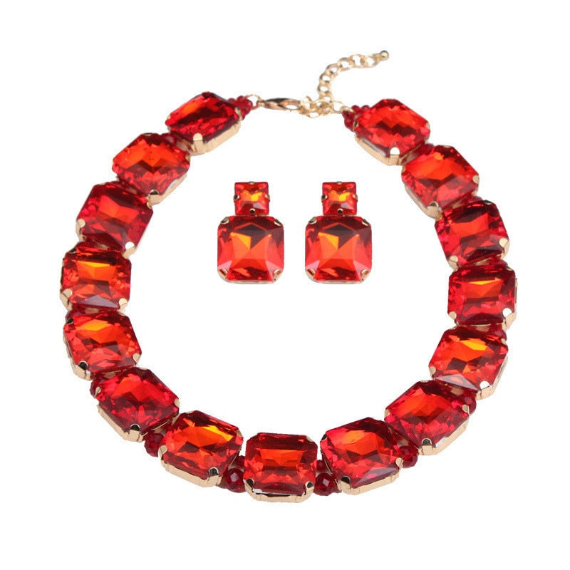 Bohemian Geometric Red Crystal Bridal Wedding Jewelry Sets