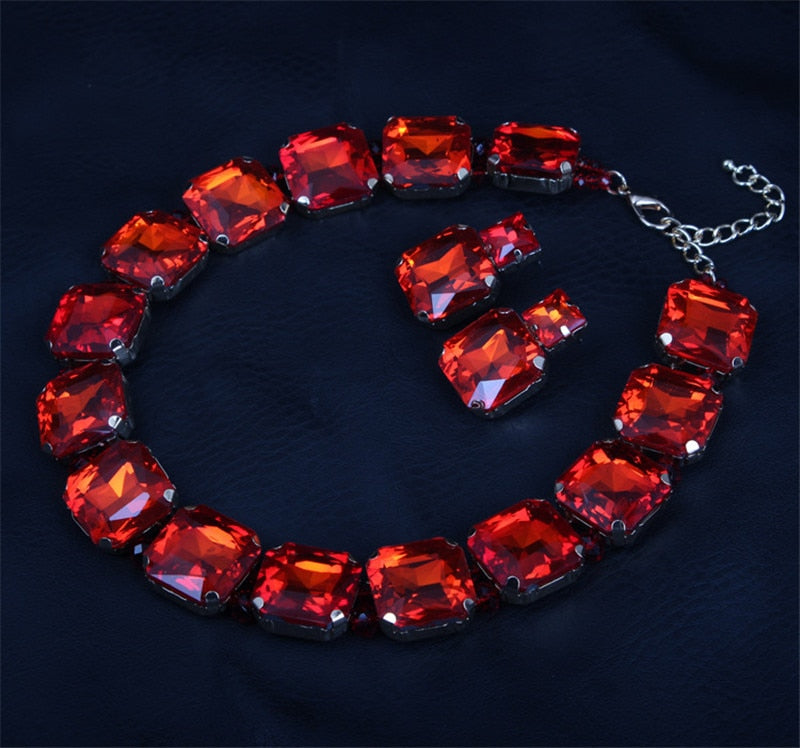 Bohemian Geometric Red Crystal Bridal Wedding Jewelry Sets