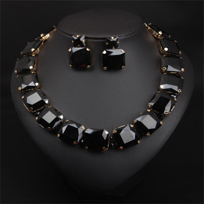Bohemian Geometric Red Crystal Bridal Wedding Jewelry Sets