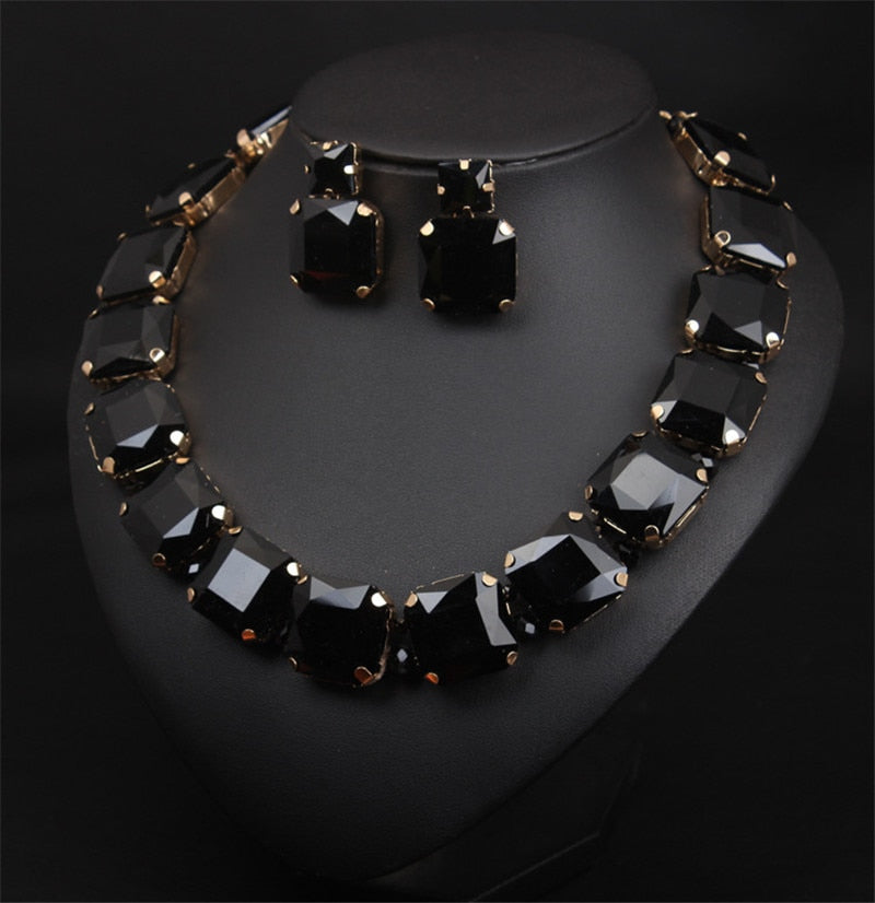 Bohemian Geometric Red Crystal Bridal Wedding Jewelry Sets