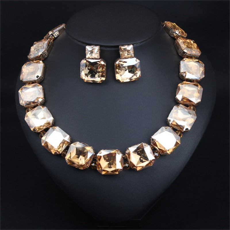 Bohemian Geometric Red Crystal Bridal Wedding Jewelry Sets
