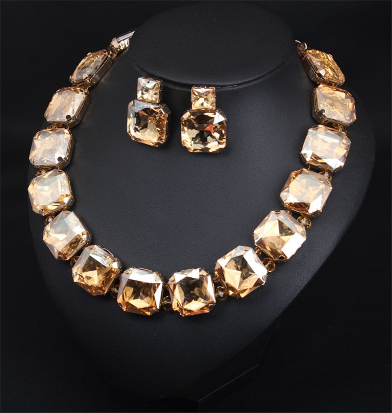 Bohemian Geometric Red Crystal Bridal Wedding Jewelry Sets
