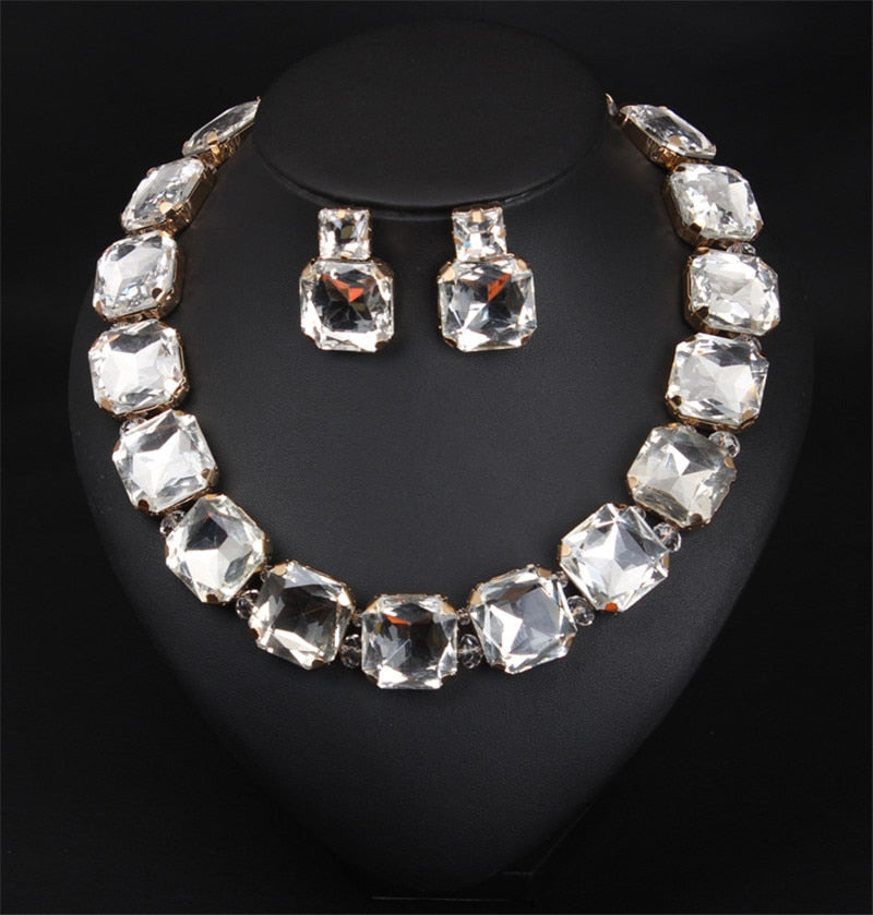 Bohemian Geometric Red Crystal Bridal Wedding Jewelry Sets