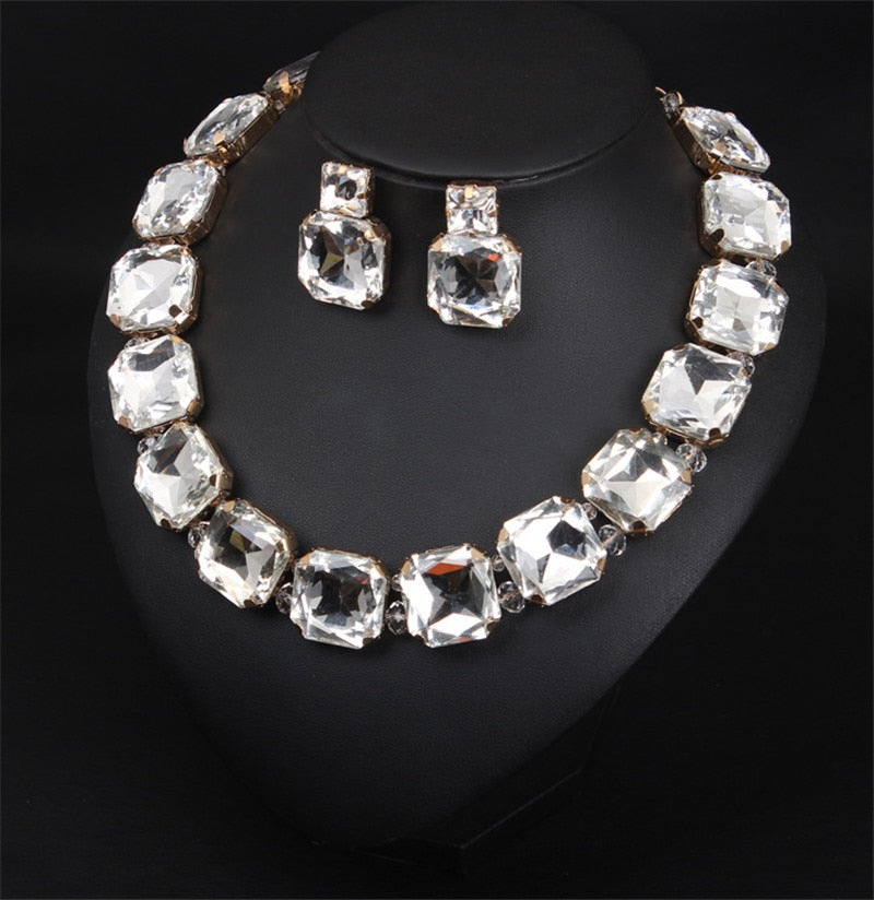 Bohemian Geometric Red Crystal Bridal Wedding Jewelry Sets