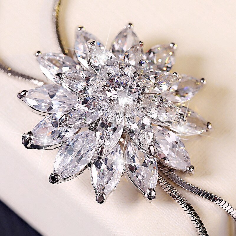 Snowflake Zircon Fashion Silver Color Crystal Maxi Necklaces