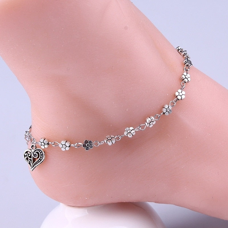 Women Silver Bead Chain Anklet Ankle Bracelet