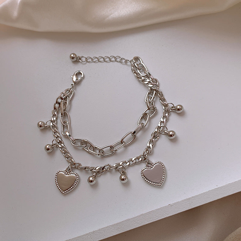 Double Layered Linked Chain Heart Bracelets for Women