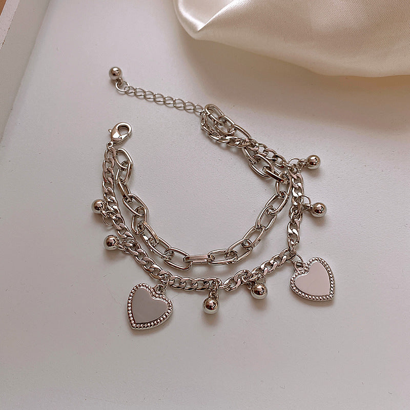 Double Layered Linked Chain Heart Bracelets for Women