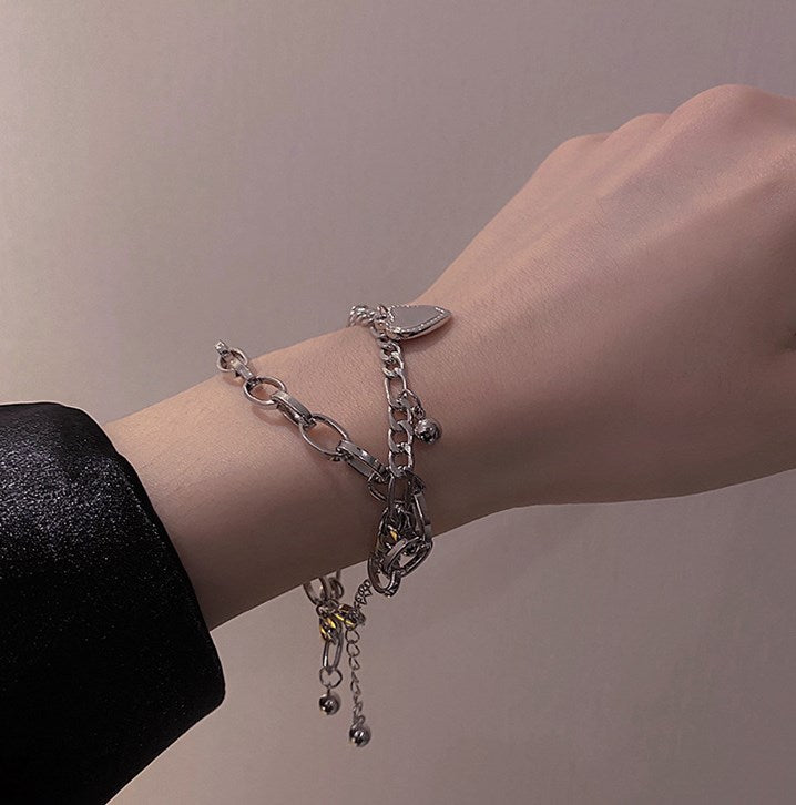 Double Layered Linked Chain Heart Bracelets for Women