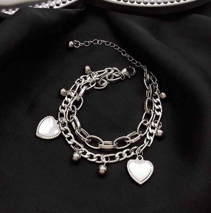 Double Layered Linked Chain Heart Bracelets for Women