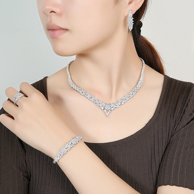 4PCS Necklace Earrings Ring And Bracelet Set For Women