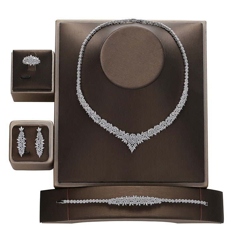 4PCS Necklace Earrings Ring And Bracelet Set For Women